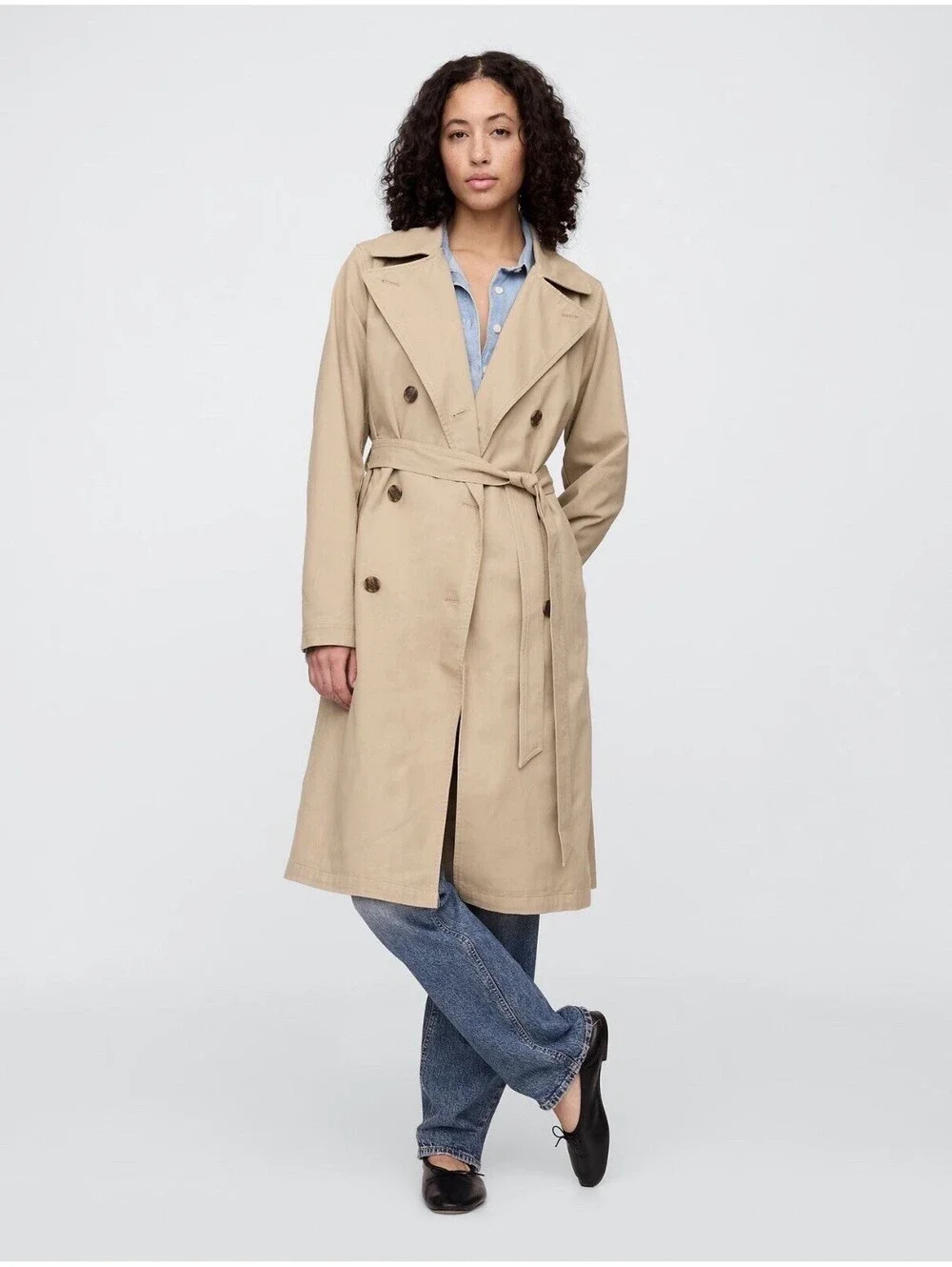 NWT GAP Women's Classic Belted Trench Coat Khaki Tan Double Breasted Size XL - Picture 1 of 9